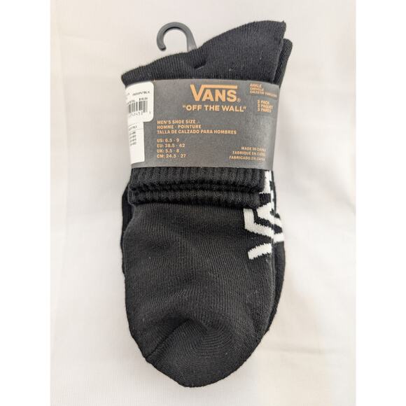 NWT Vans Classic Ankle Socks 3 Pack in Black sz 6.5 - 9 - Picture 2 of 6